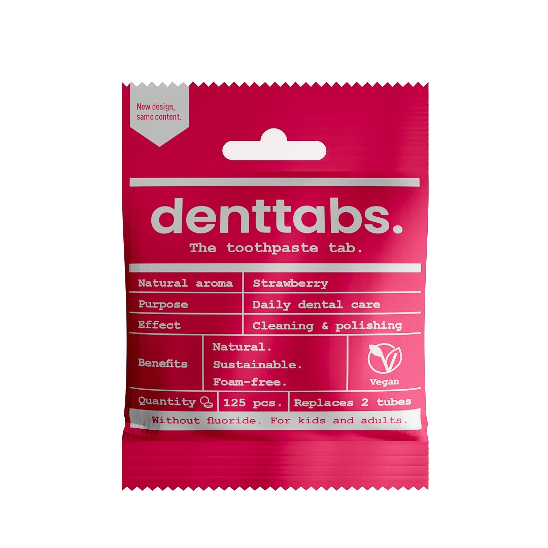 DENTTABS přírodní dětská zubní pasta v tabletách bez fluoridu jahoda 125 ks